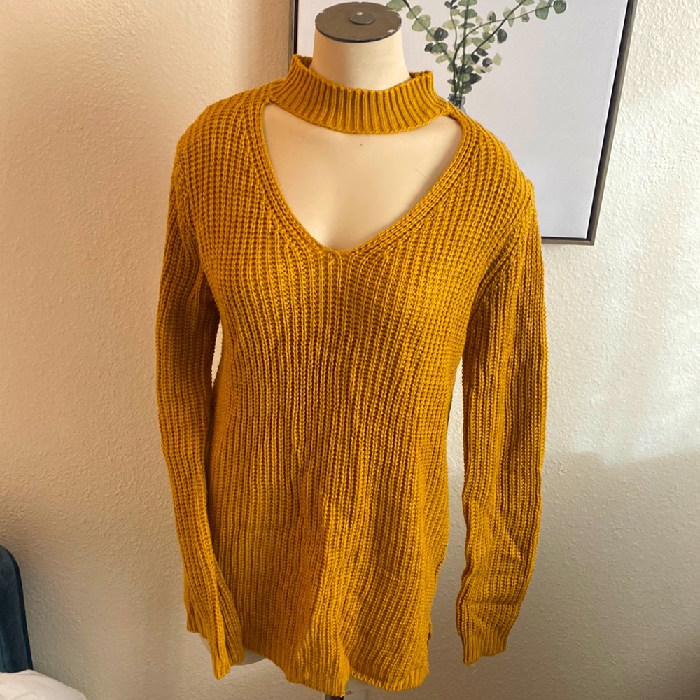 Cutout neckline Mustard sweater